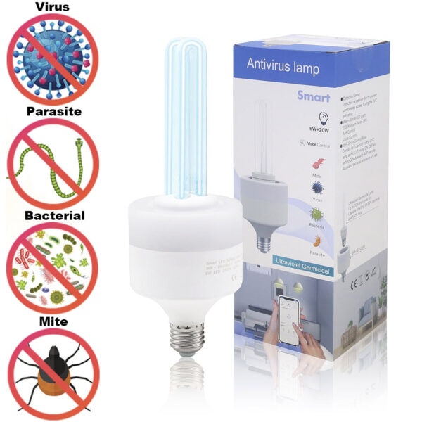 WIFI 20W Motion Sensing Germicidal Lamp Compact Light Bulb With 6W Warm Dimmable E27 TUYA Smart Device - Google Home & Alexa