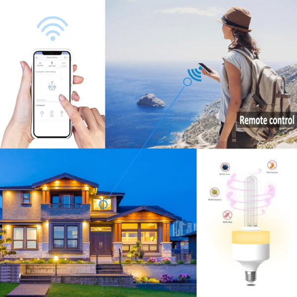 WIFI 20W Motion Sensing Germicidal Lamp Compact UV-C Light Bulb With 6W Warm Dimmable E27 TUYA Smart Device - Google Home & Alexa - Image 3