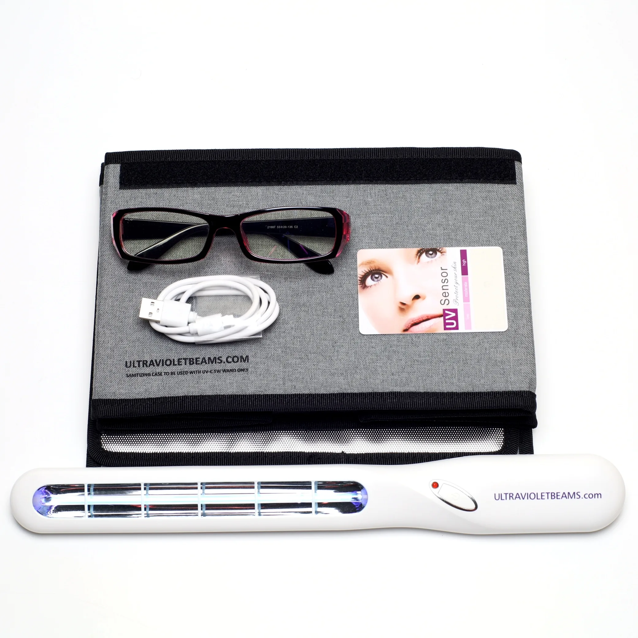 Professional 5W UV-C Quartz Wand Accessories: 254nm UV Sensor Card, Anti-UV Safety Glasses, and USB Charging Cable